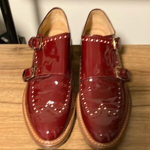 The Office of Angela Scott Patent Leather Monkstrap Oxfords, burgundy size 39